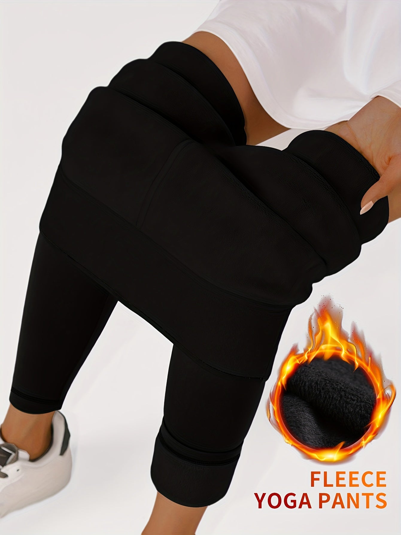 High Waist Fleece Sports Pants With Pocket Seamless Solid Yoga Leggings