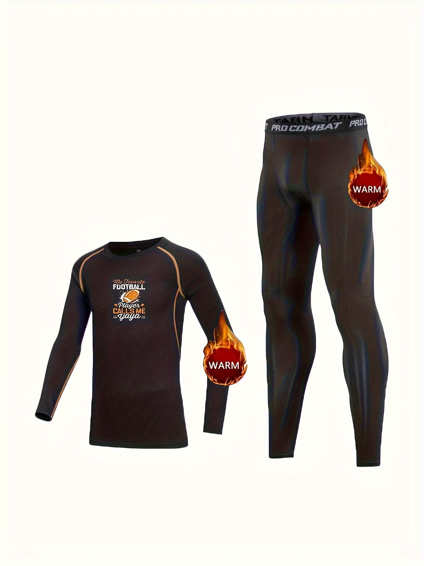 2pcs Kids Thermal Compression Sets Football Print Shirt Pants