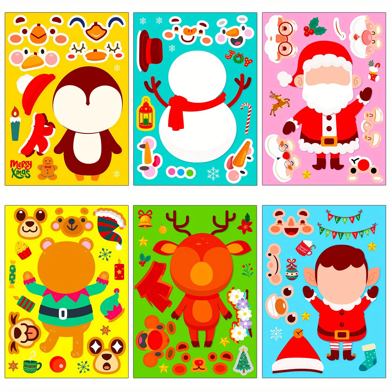 6pcs Christmas Santa Claus Face Changing Stickers DIY Puzzle Stickers