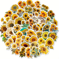 50pcs Sunflower Stickers Yellow Sunshine Stickers For Computer Phone Laptop Wat