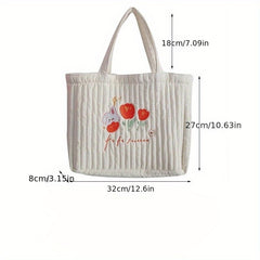Quilted Embroidered Hand Tote Bag Canvas Shopping Bag