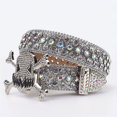 Big Rhinestone Skull Buckle Belt Punk Stone Crystal Studded Waist Strap For Men