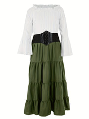  Bell Sleeve Corset Maxi Dress
