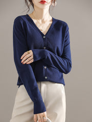 V Neck Solid Long Sleeve Cardigan for Women