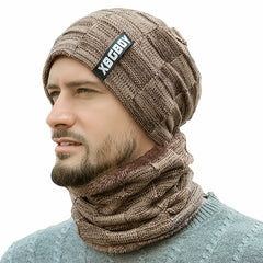 Men's Winter Plush Knitted Beanie Set