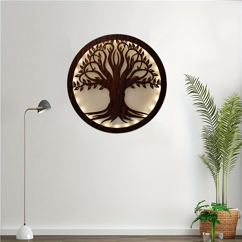 LED Green Plant Tree Creative Lamp Retro Wooden Sign Hanging