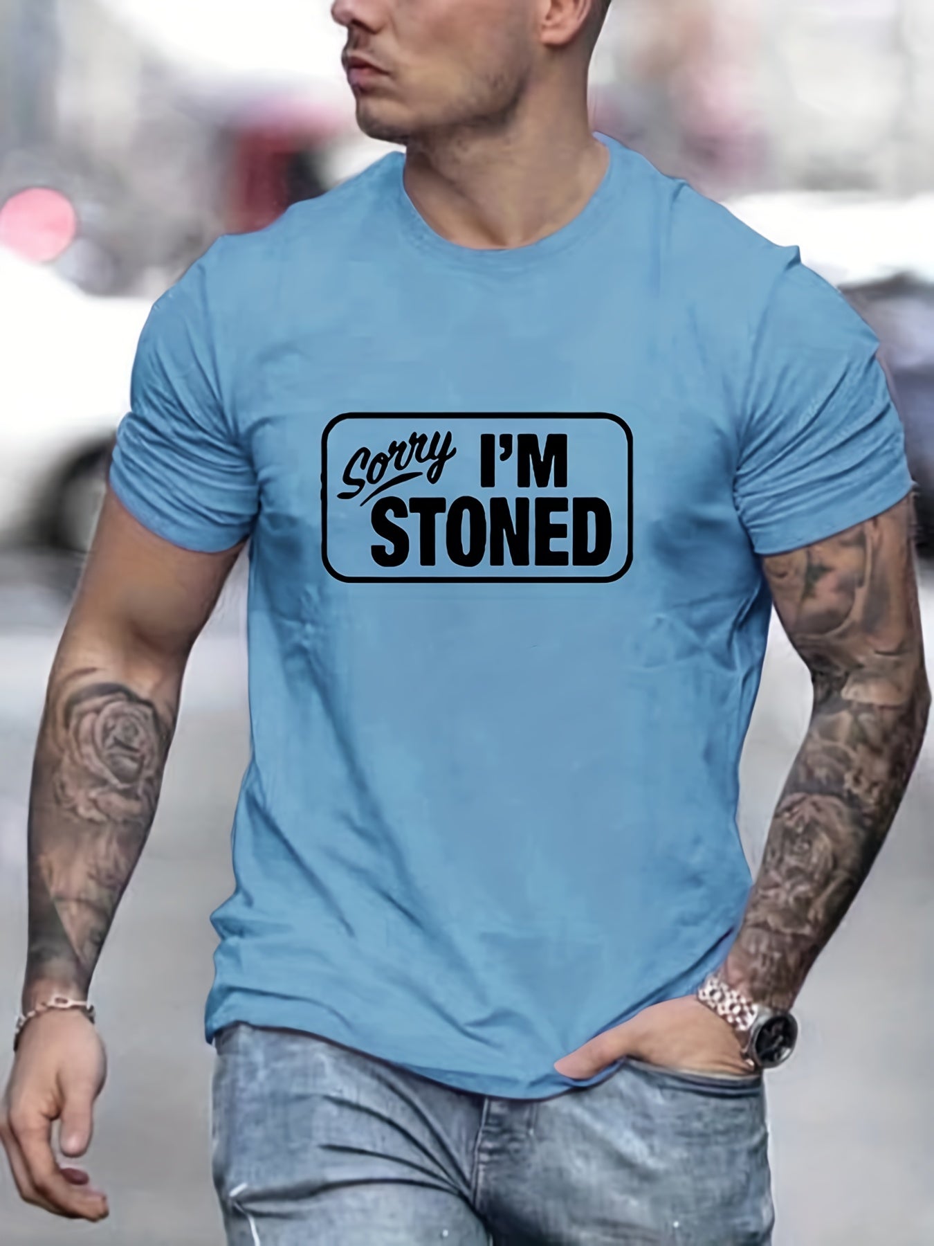 Sorry I'm Stoned Letter Print Men's T shirt