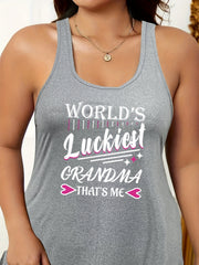  Casual Nightdress Women's Plus Heart & Slogan Print Racer Back