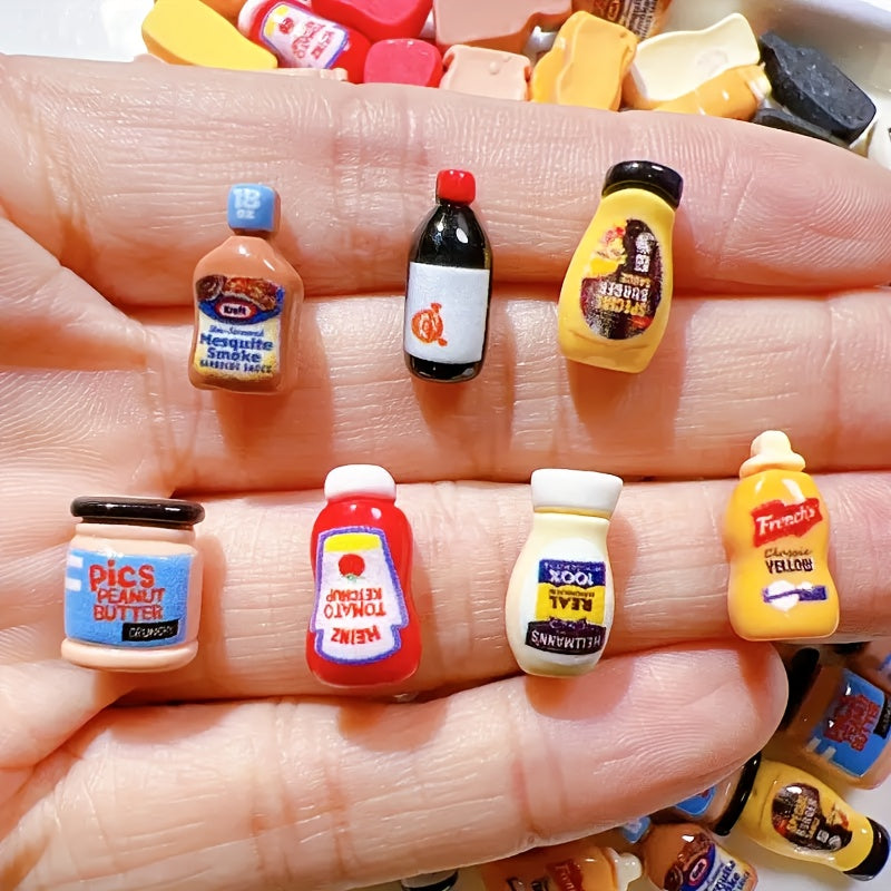 7pcs Mini Sauce & Condiment Resin Models for Dollhouse Decor DIY Accessories