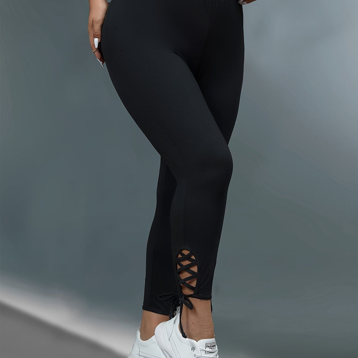  Solid Side Criss Cross Tie High Rise Skinny Trousers