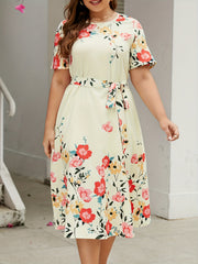  Floral Print Midi Dress With Belt