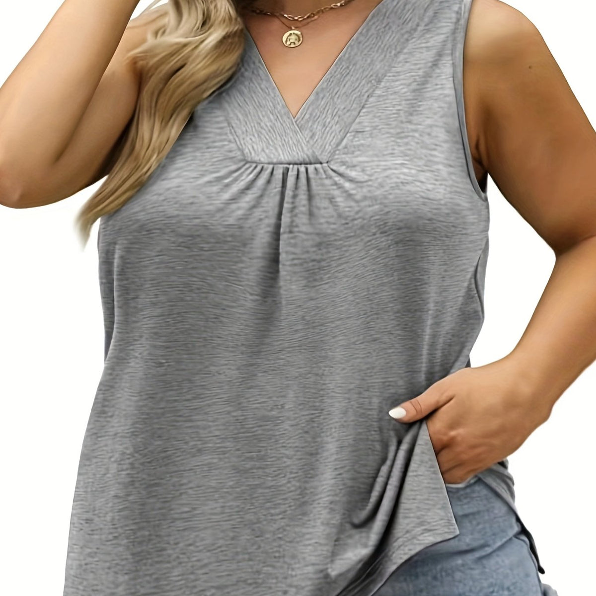  V-Neck Tank Top Loose Fit Slight Stretch