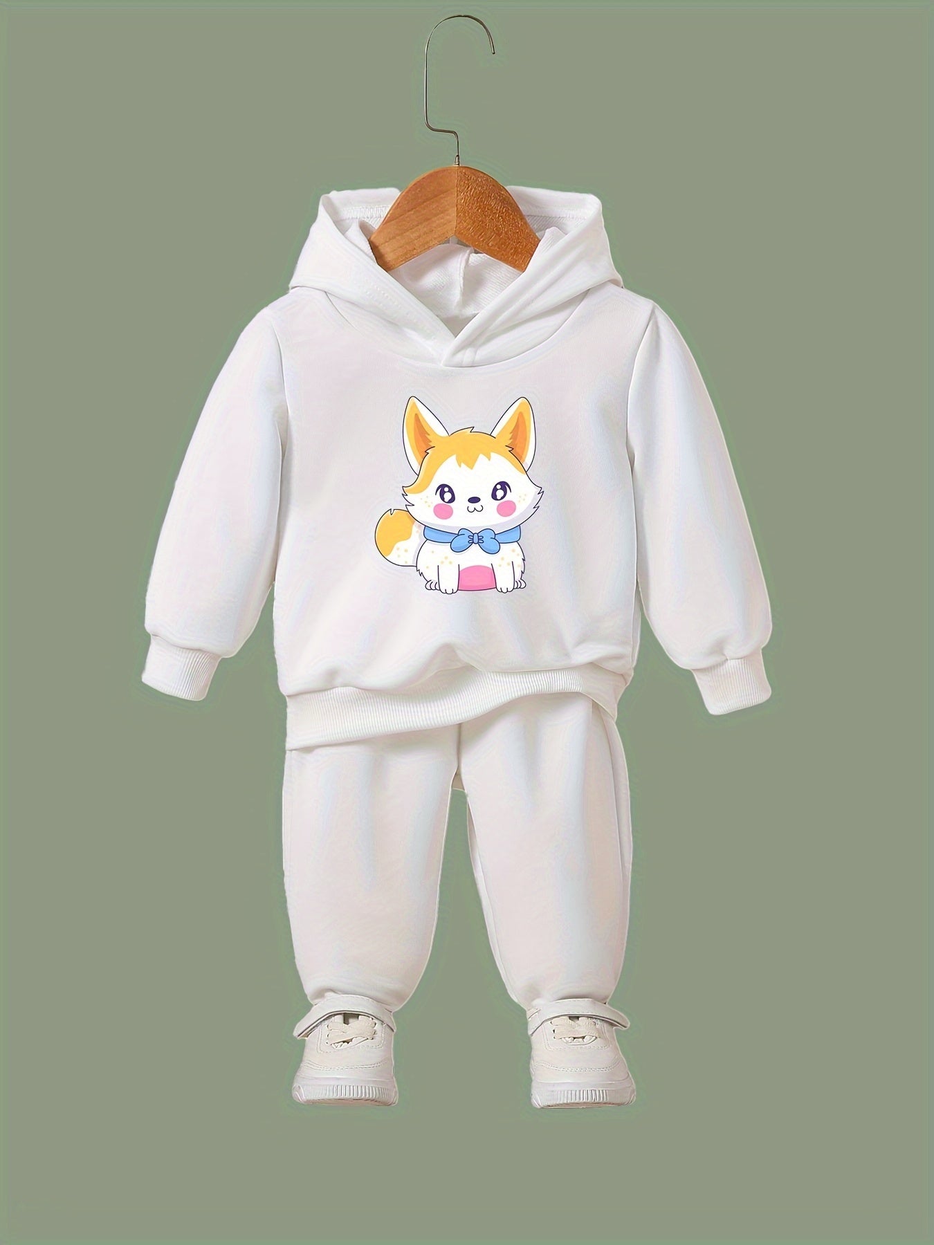2pcs Kitty Print Hoodies Pants Set For Kids Spring Fall Sports