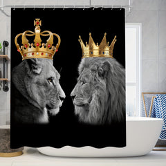 4pcs Lion Couple Bathroom Set Waterproof Shower Curtain With 12 Hooks