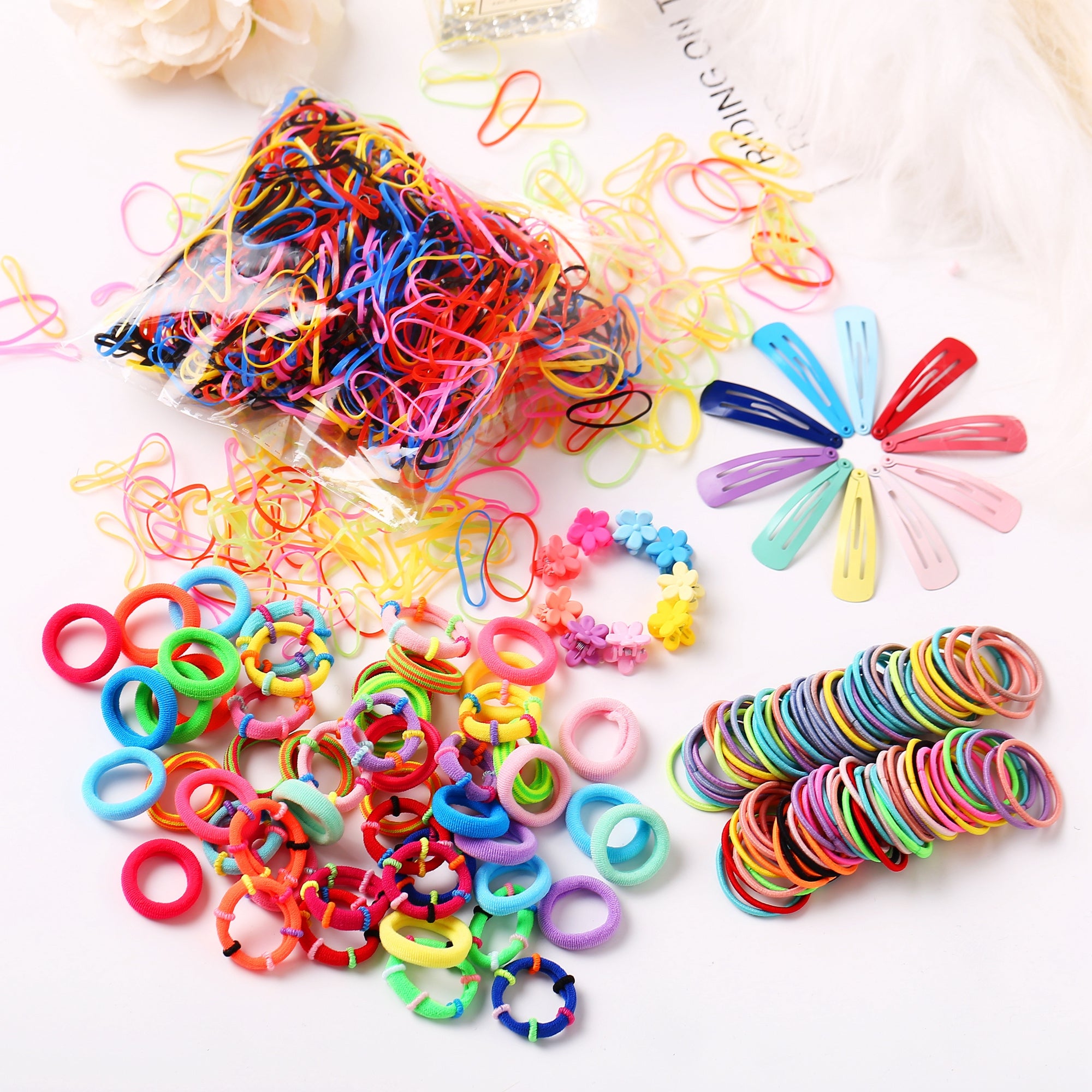 Colorful Hair Ties Set Elastic Ponytail Clips Holders Rubber Band