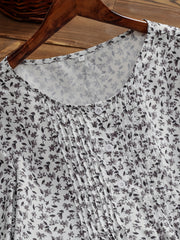  Ditsy Floral Print Lace Trim Short Sleeve Top