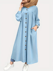  Lantern Sleeve Maxi Shirt Dress With Pockets