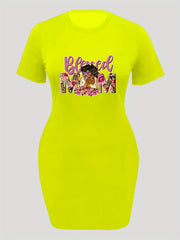  Casual Dress Women's Plus Cartoon Figure Print Short Sleeve Dress