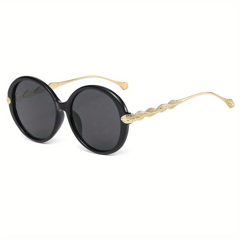 Large Round Sunglasses Metal Leaf Charm Gradient UV400