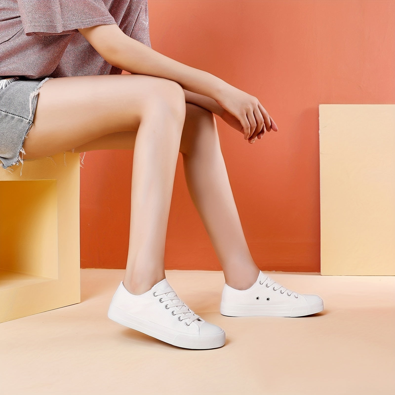 Women's Lace Up Canvas Sneakers Low Top Walking Shoes