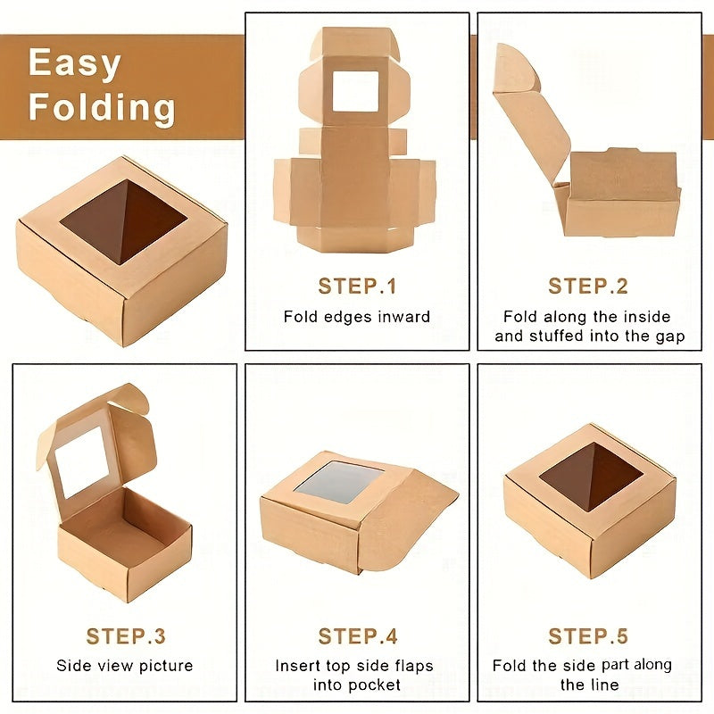 20pcs 2.5x2.5X1.2 Square Brown Paper Drawers PVC Window Lids Gift Boxes