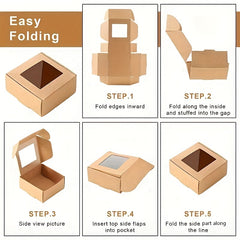 20pcs 2.5x2.5X1.2 Square Brown Paper Drawers PVC Window Lids Gift Boxes