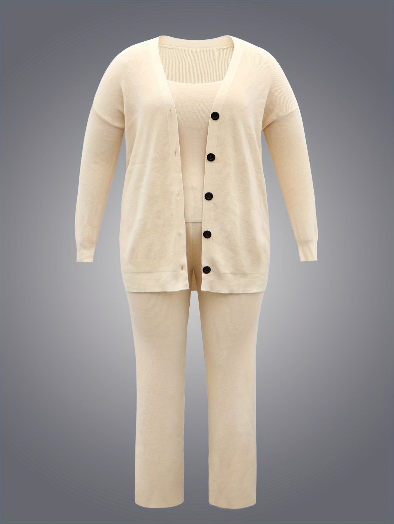  Solid Long Sleeve Button Up V Sweater