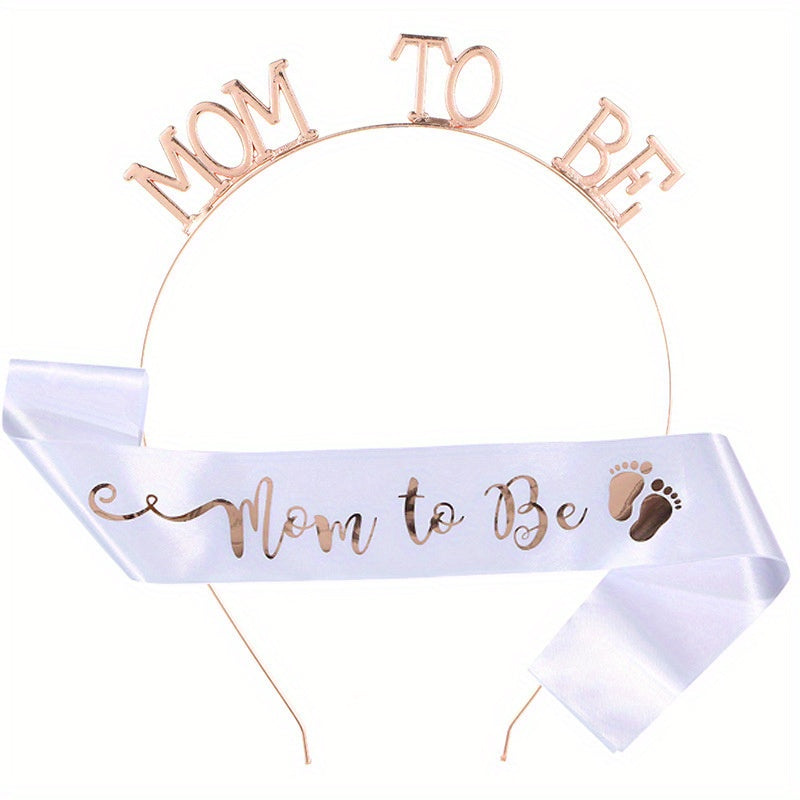 MOM TO BE Headband Sash Set Mother Style Headdress Ribbon Suit