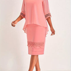  Solid Contrast Lace Trim Dress