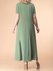  Maxi Dress Women's Short Sleeve Round Neck Dress With Pockets