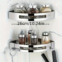 304 Stainless Steel Bathroom Corner Shelf Wall Mounted Two Colors 21 27 5