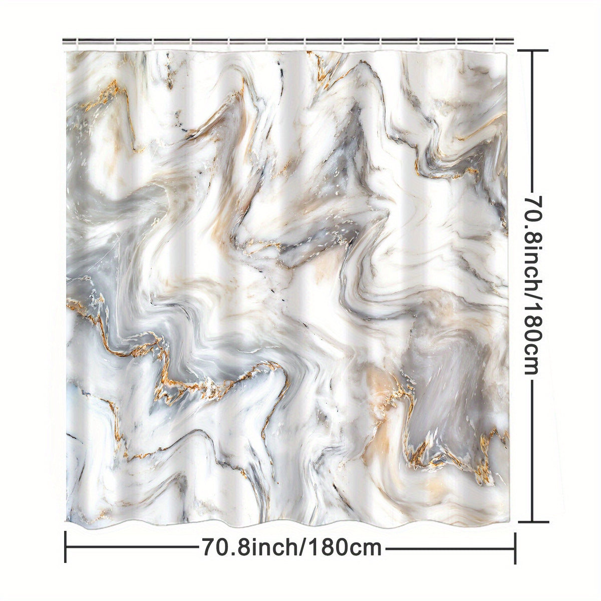 Grey Golden Marble Shower Curtain, Waterproof, Modern Bathroom Decor