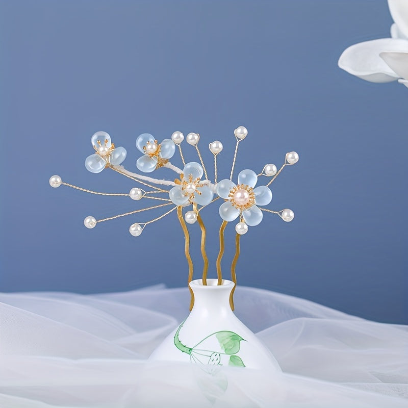 Faux Pearl Flower Hair Pin Chinese Style Hair Accessories