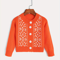 Jacquard Button Up Knit Cardigan Kids Coat Top