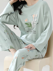 Floral Pajama Set Long Sleeve Top & Pants Women's Sleepwear