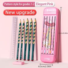Pink Student Pencil Box Stationery Bag Holds 5 Pens Pencil Ruler Eraser
