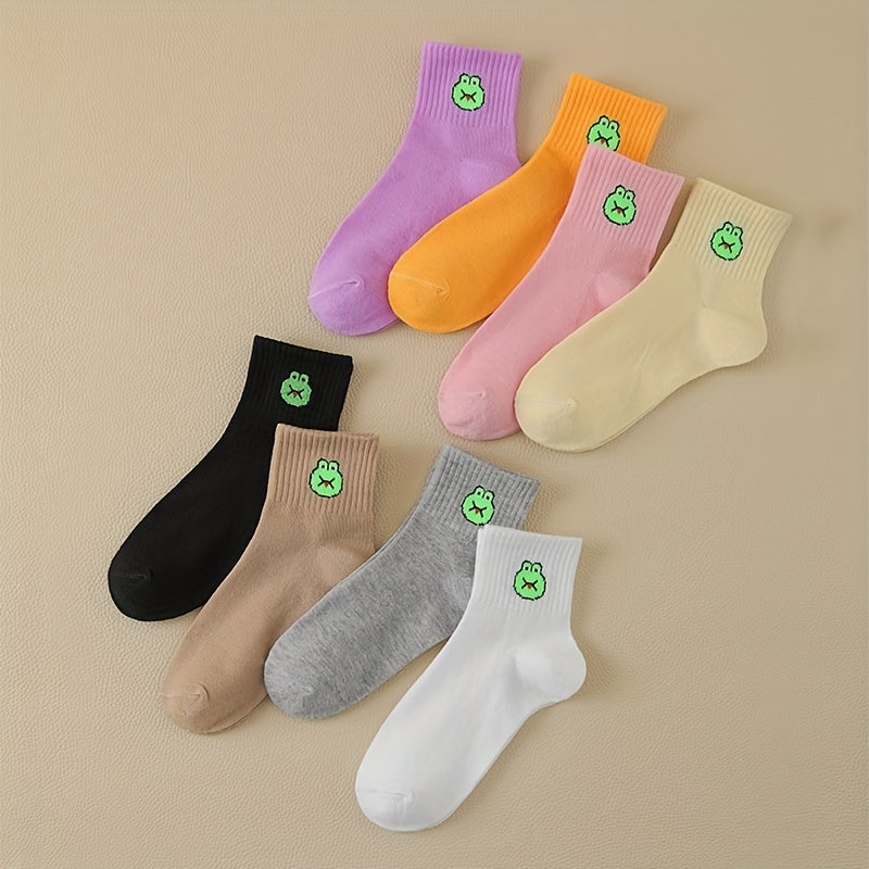 8 Pairs Frog Print & Funny Mid Tube Socks Women's Stockings