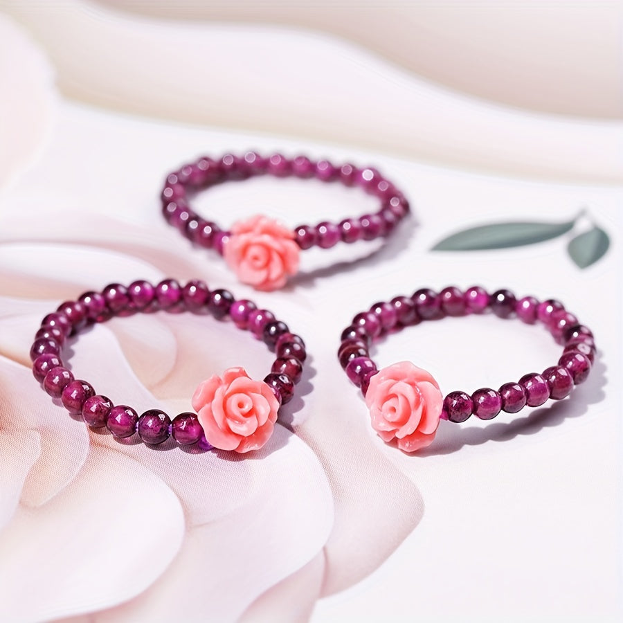 Garnet Beaded Stretch Ring for Women & Girls