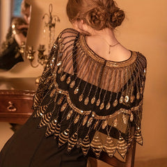 Vintage Ruffle Shawl Sequin Embroidery Mesh Cardigan