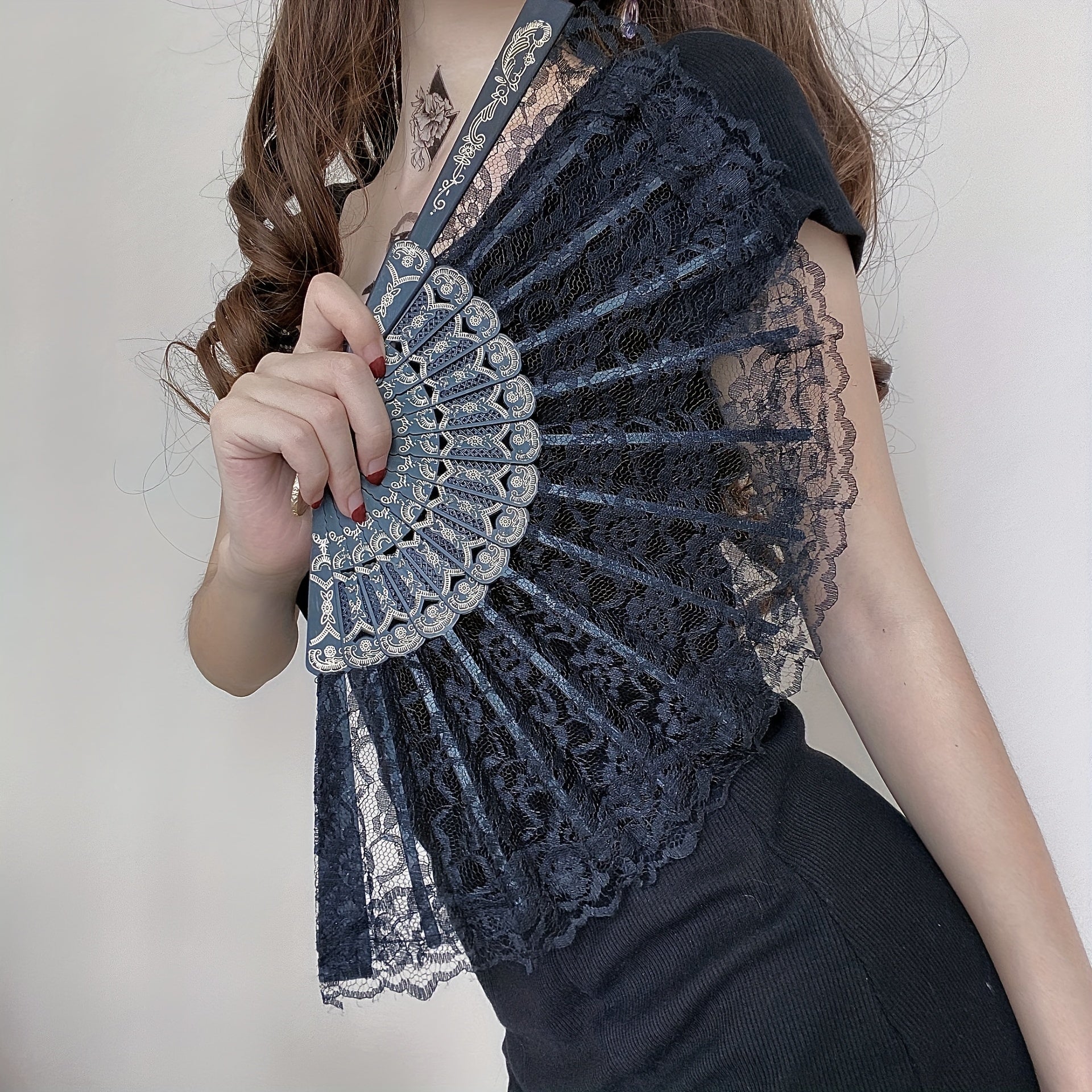 Lace Folding Fan Vintage Handheld Fan Women Girls Hollow Lace Folding Fan