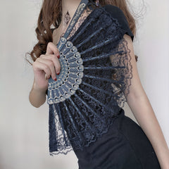 Lace Folding Fan Vintage Handheld Fan Women Girls Hollow Lace Folding Fan