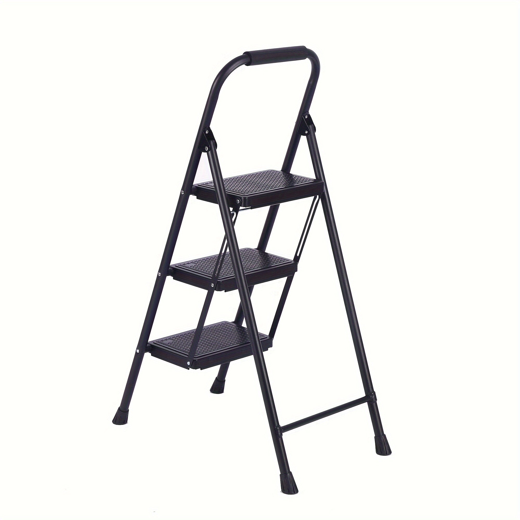 3 Step Folding Ladder Handle Non Slip Wide Treads Steel Stepstool Portable