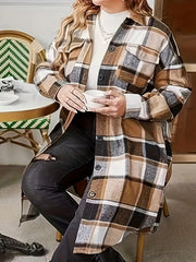  Plaid Button Up Long Sleeve Shirt Coat