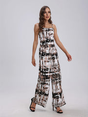 Geo Print Set Spaghetti Strap Top & Wide Leg Pants Outfit