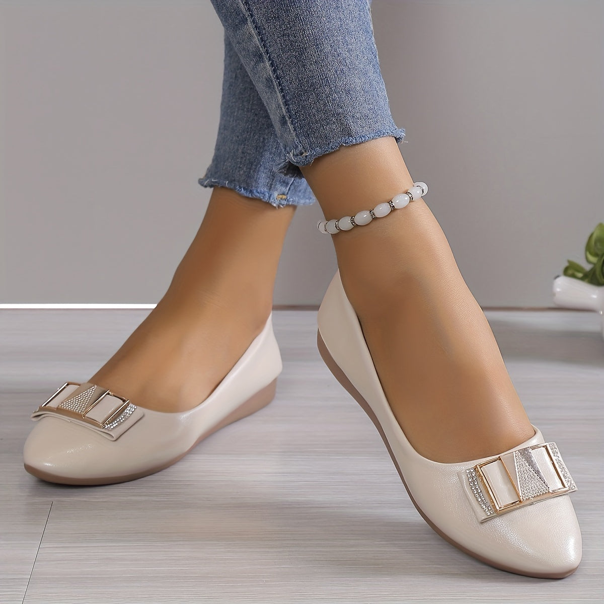 Rhinestone Decor Flat Loafers Slip On Soft Sole Shoes