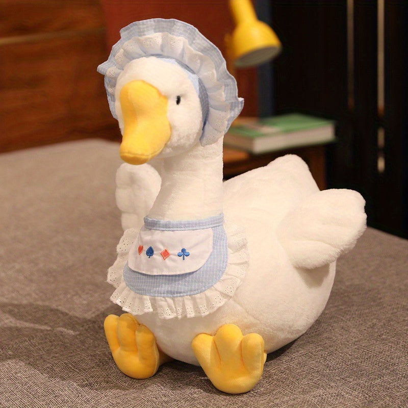 Adorable Goose Plush Doll in Bonnet & Apron Soft Polyester Stuffed Animal