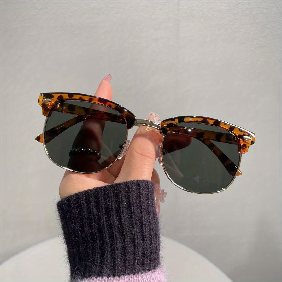 Metal Semi Rimless Sunglasses Vintage Punk UV400 Sunshade Eyeglasses