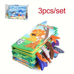 3pcs Animal Tail Cloth Books for Early Learning in Green
