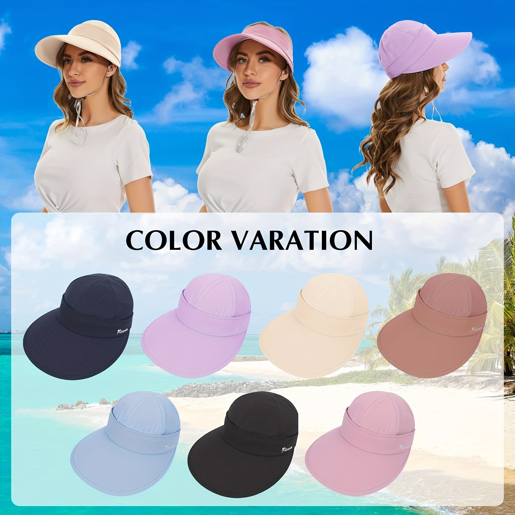Womens 2 In 1 Zip Off Visor Ponytail Sun Hat UV Protection Sports Cap