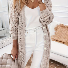  Solid Pointelle Knitted Cardigan